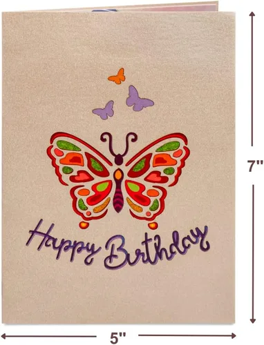 Miniatura 2 de Paper Love Tarjeta de cumpleaños desplegable 3D, mariposa, para adultos y niños, cubierta de 5 x 7 pulgadas, incluye sobre y etiqueta para notas