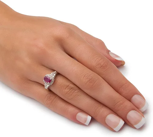 Miniatura 3 de PalmBeach Jewelry Yellow Gold-Plated or Sterling Silver Genuine Red Ruby and White Topaz Halo Ring (1 18 cttw TDW)