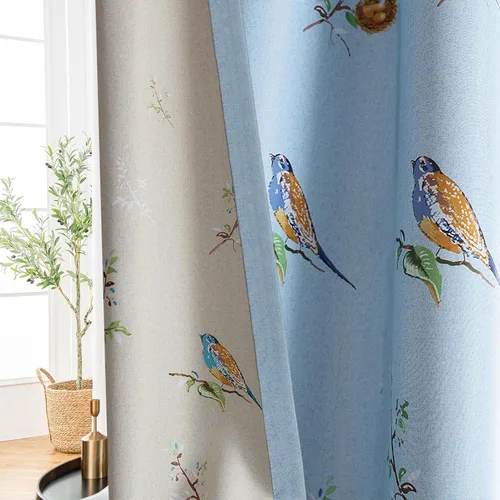 Miniatura 10 de SUOUO Cortinas opacas de doble cara con estampado de pájaros para sala de estar, flores silvestres azules, estilo bohemio, para oscurecer