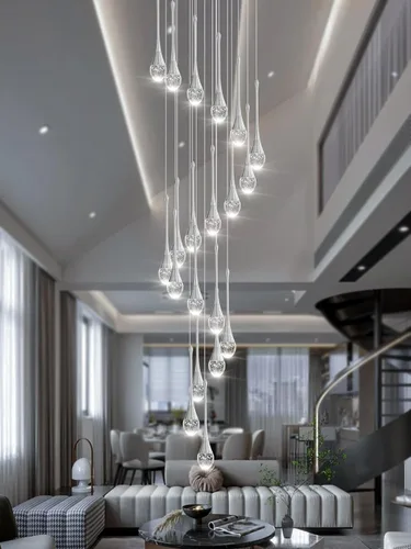 Miniatura 28 de ykolupty Candelabro Moderno de 138'', 20 Luces, Lámpara Colgante Moderna Negra, Candelabro Grande para Escalera, Vestíbulo, Sala de Estar, Negro