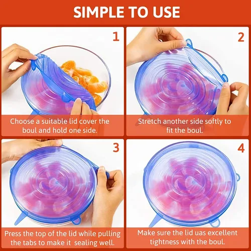 Miniatura 4 de Tapas elásticas de silicona – 12 tapas de silicona para almacenamiento de alimentos – Cubiertas redondas flexibles de silicona – Cubierta