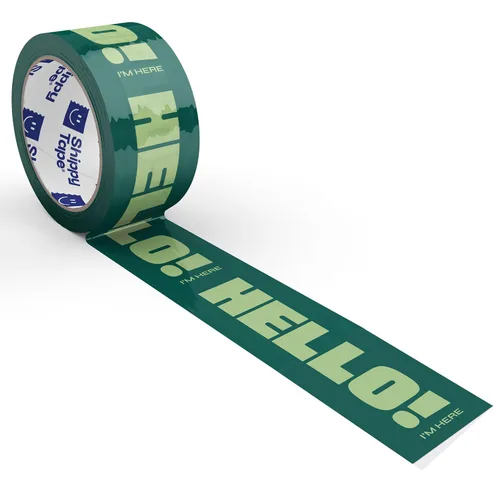 Miniatura 5 de Cinta de embalaje decorativa genial para pequeñas empresas, linda cinta de embalaje y envío con diseño de diseñador, ¡Hola! Estoy aquí, verde oscuro