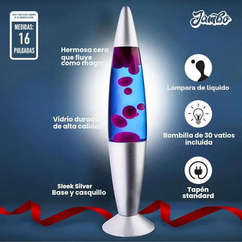 Miniatura 8 de Jambo - Preciosa lámpara de movimiento líquido de 16 pulgadas - Entretenimiento para niños y adultos - Azul con cera fucsia/morada, 16 pulgadas
