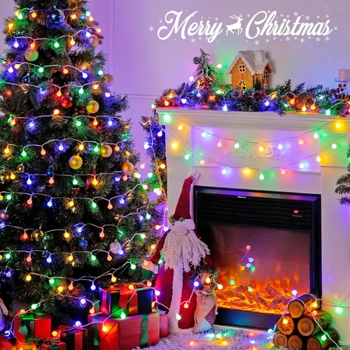 Miniatura 2 de JMEXSUSS 100 luces LED de Navidad a pilas para interiores y exteriores, impermeables, 33 pies, luces de globo en cadena con pilas con control Varios