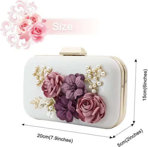 Miniatura 2 de JO&FO Bolso de mano para mujer, sobre de flores, con cuentas, para baile de graduación, boda, noche