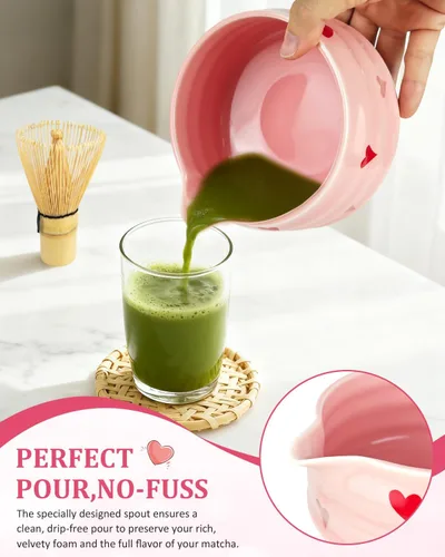 Miniatura 4 de Juego de batidor de matcha rosa con cuenco matcha, 8 piezas lindo juego de matcha, kit completo de fabricación de matcha, soporte para batidor