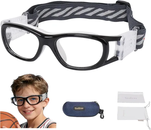 Miniatura 12 de N/A'' Gafas deportivas para niños, baloncesto, fútbol, entrenamiento, seguras, antiniebla, 7-12 Marco gris almohadilla blanca