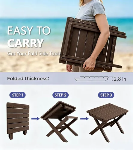Miniatura 5 de PASAMIC Mesa auxiliar plegable para exteriores, mesa auxiliar de polietileno de alta densidad para exteriores, mesa de patio para todo tipo de clima