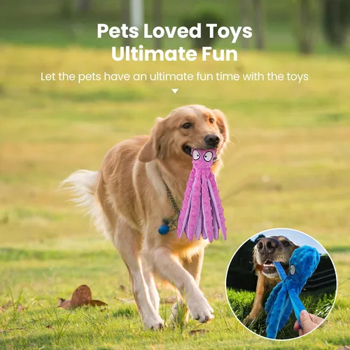 Miniatura 4 de HGB Juguetes chirriantes para perros, paquete de 2 juguetes para masticar sin relleno, pulpo arrugado para cachorros, perros pequeños, medianos