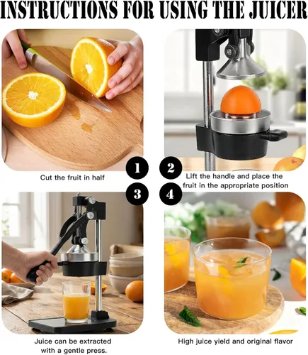Miniatura 5 de Exprimidor de hierro fundido – Exprimidor manual de cítricos resistente, prensa profesional de naranja, exprimidor de limón de acero inoxidable
