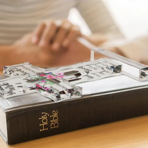 Miniatura 6 de Regalos Cristianos de Acrílico Chunful para Mujer y Hombre Cruz de Jesús Religiosa y Decorativa con Versículos de la Biblia y Oraciones Cruz