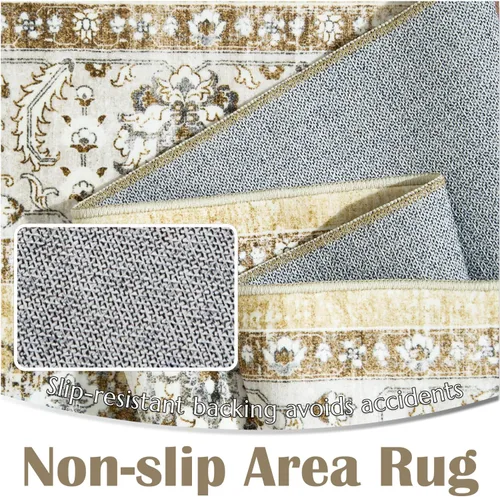 Miniatura 5 de jinchan Alfombra de Área 2x3 pies Lavable con Diseño Floral Vintage para Interiores, Tapetes Antideslizantes para Entrada, Alfombra Suave para Sala