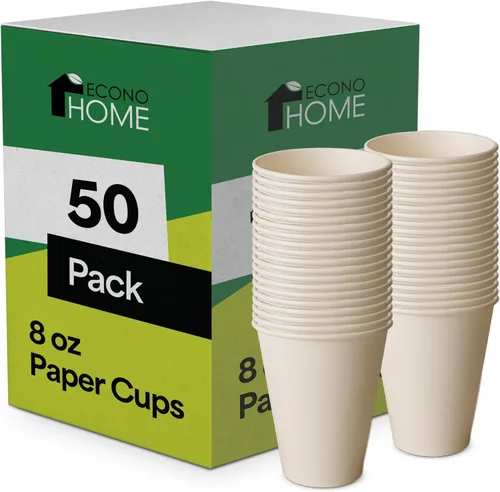 EconoHome Paquete de 50 tazas de papel desechables para café de 8 onzas - Tazas de papel para bebidas calientes y frías, té, agua y jugo