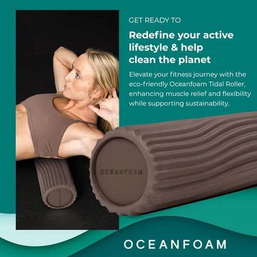Miniatura 3 de Oceanfoam Tidal Roller - Espresso - Rodillo de espuma para masaje muscular para dolor de espalda y estiramientos, textura firme y ergonómica de onda
