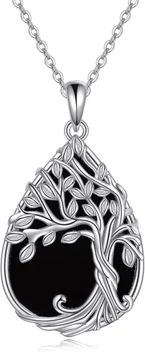 Miniatura 44 de ONEFINITY Collar de plata de ley 925 con diseño de árbol de la vida con colgante de nudo celta de concha de abulón para mujer