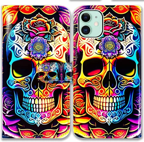 Miniatura 20 de Bcov Funda para iPhone 11, funda de piel con tapa y función atril para iPhone 11, diseño de flores y mariposas azules