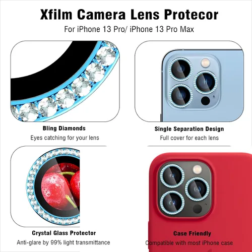 Miniatura 3 de Bling Diamond - Protector individual de lente de cámara para iPhone 13 Pro / 13 Pro Max, cubierta de protección de lente de cámara de vidrio