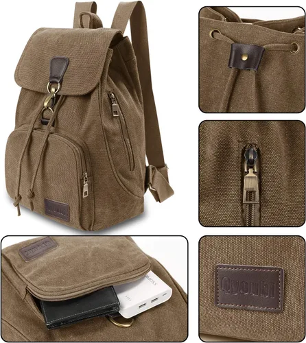 Miniatura 4 de Mochilas de lona a la moda, bolso casual para compras al aire libre, mochila deportiva, senderismo, viajes, bolsa multiusos, Café, Mochilas