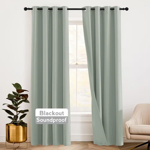 Miniatura 20 de RYB HOME 3 en 1 insonorizadas - oscurecedoras - cortinas de lino con aislamiento, cortinas de ahorro de energía con bloqueo de ruido para Lino blanco