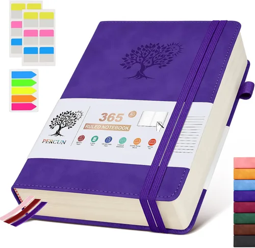 Miniatura 22 de PERCUN Cuaderno de diario rayado B5 – Diarios grandes de cuero de 365 páginas para escritura de mujeres y hombres, cuaderno de tapa dura con páginas