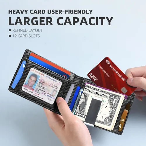 Miniatura 146 de Zitahli - Billetera delgada con 12 ranuras para tarjetas, ventana de identificación con clip para dinero, bolsillo frontal RFID plegable, pequeña