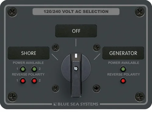 Blue Sea Systems 8386 Panel de interruptores rotativos de CA 30 amperios 2 posiciones + OFF, 4 polos
