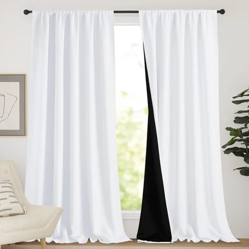 Miniatura 121 de NICETOWN Cortinas blancas 100% opacas, 2 capas gruesas completamente opacas con bolsillo para barra, cortinas aislantes térmicas para Blanco puro