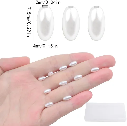 Miniatura 3 de 1000 cuentas de perlas ovaladas lisas de arroz de avena, cuentas espaciadoras sueltas de plástico con una caja de plástico para pulseras