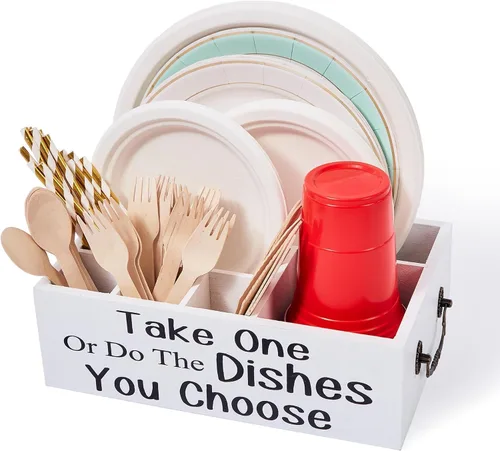 Miniatura 6 de Soporte pequeño para platos de papel, organizador de utensilios para encimera, cubiertos de cocina, tazas, tenedores, cucharas, platos, servilletas