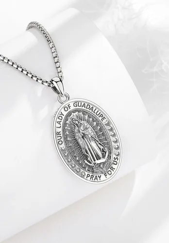 Miniatura 310 de EUDORA Collar de plata de ley 925, San Cristóbal y San Benito, San Miguel, Virgen María, San Judas Tadeo, Cruz de Buen Pastor y Arcángel, Medalla