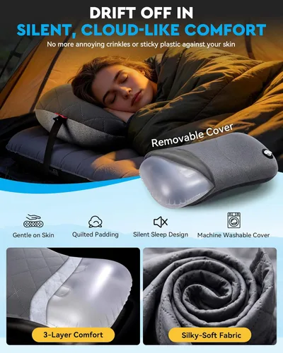 Miniatura 5 de Almohada de camping Hikenture con funda extraíble - Almohada inflable ultraligera para soporte lumbar y cervical - Almohada de mochila mejorada