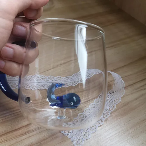 Miniatura 13 de Vasos de vidrio, patrón tridimensional transparente, bebidas de bar, taza de café helado, vaso de jugo, transparente (taza de delfin)