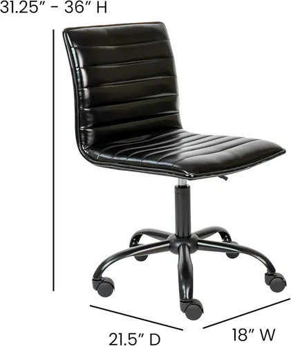 Miniatura 3 de Flash Furniture - Silla de oficina, vinilo negro, estructura negra, sin reposabrazos, asiento y respaldo acanalados, diseño de respaldo bajo
