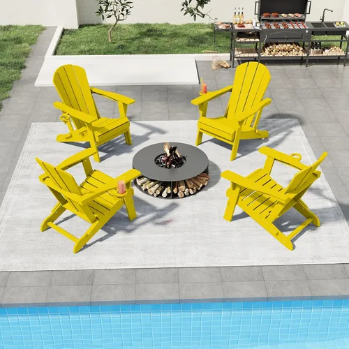 Miniatura 30 de Silla plegable Adirondack con portavasos, juego de 2, sillas de plástico HDPE para exteriores, resistentes a la intemperie, aspecto de madera real