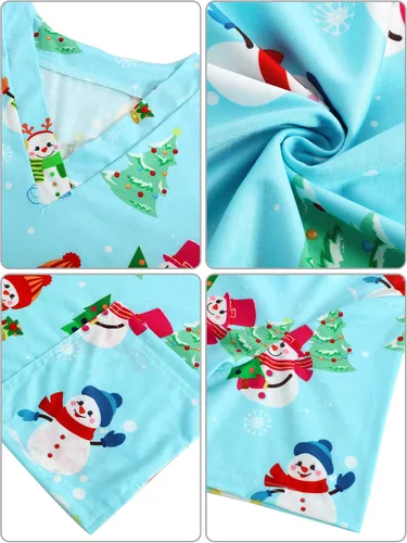 Miniatura 7 de Camisa de cuello en V con estampado de Navidad, muñeco de nieve azul claro