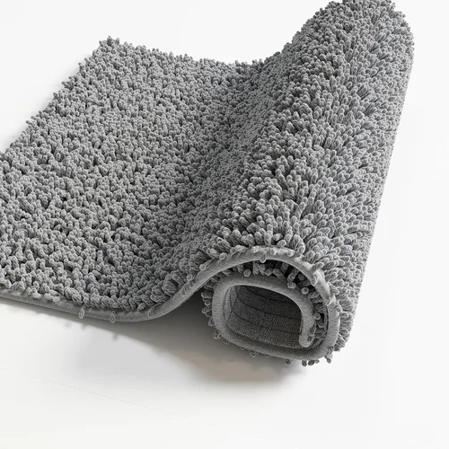 Eviva Tapete de baño de felpilla de 20 x 30 pulgadas, tapete de baño de poliéster, lavable y apto para secadora, tapete de baño de felpilla para