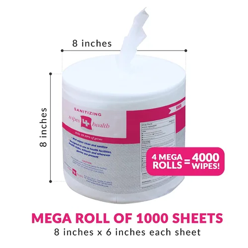 Miniatura 4 de Toallitas4Salud Toallitas Sanitizantes: 4000 Toallitas Húmedas Sin Perfume (20,3 cm x 15,2 cm): 4 Rollos de Recarga Mega para Dispensadores de Piso