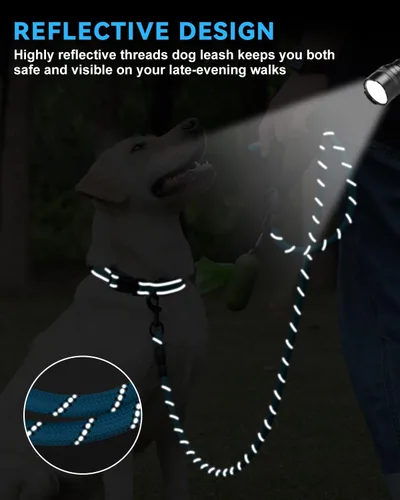 Miniatura 4 de Dynmeow Juego de collar y correa reflectante para perro, correa de cuerda de escalada fuerte de 6 pies con mango acolchado, collar ajustable