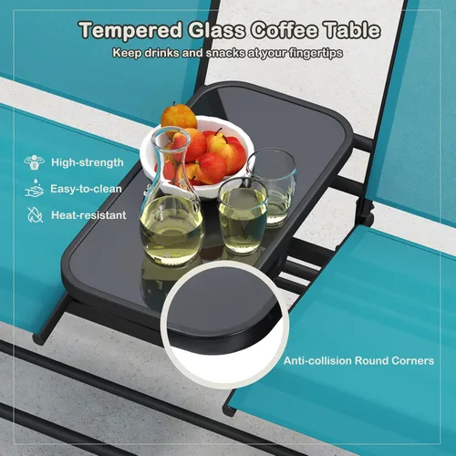 Miniatura 5 de Tangkula Silla mecedora para 2 personas, sofá biplaza mecedora para patio con mesa central de vidrio templado, banco de columpio para exteriores