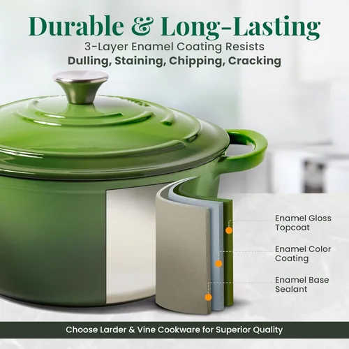 Miniatura 4 de Larder & Vine Olla para horno holandés de hierro fundido esmaltado de 5.7 cuartos con tapa, para hornear pan, compatible con todas las placas de Okra