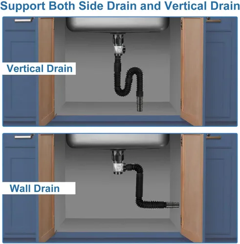Miniatura 7 de Kit de drenaje de lavabo de baño: kit de drenaje flexible con tubo de drenaje para fregadero flexible y expandible P-tramp, trampa rápida con tapón