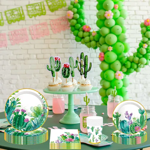 Miniatura 4 de LaVenty 56 piezas de suministros de fiesta de cactus, suministros de fiesta de suculentas, platos de fiesta de cactus, decoración de despedida