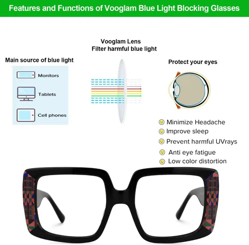 Miniatura 5 de VOOGLAM Gafas cuadradas de gran tamaño con bloqueo de luz azul para mujeres y hombres, anti fatiga ocular UV Dempsey