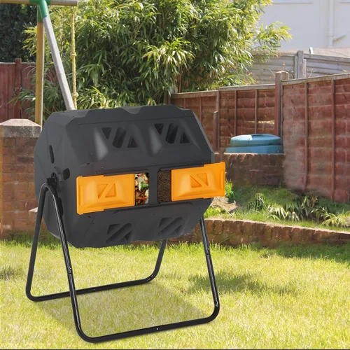 Miniatura 7 de Contenedor de compostaje para exteriores de 43 galones, compostador de doble cámara, contenedor de compostaje resistente para jardín, cocina, patio