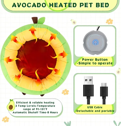 Miniatura 2 de Cama térmica de aguacate para gatos, bonita cama redonda para perros para invierno, cama cálida para gatos de interior y perros pequeños, nido