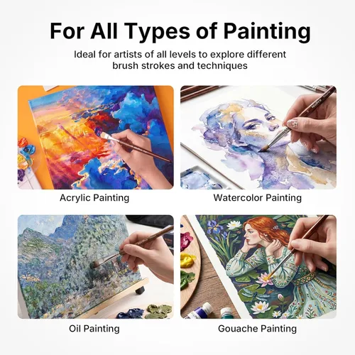 Miniatura 6 de Nicpro Juego de 30 pinceles de pintura, pinceles profesionales con espátula de pintura y rollo de tela, pinceles de pintura para acrílico, óleo