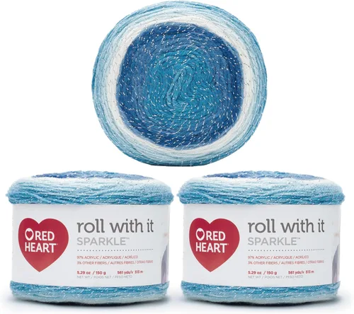 Miniatura 30 de Red Heart Roll with It Sparkle - Hilo de amatista – Paquete de 3 unidades de 5.29 oz/5.3 onzas, mezcla acrílica, 4 medianos (peinado), 561 yardas