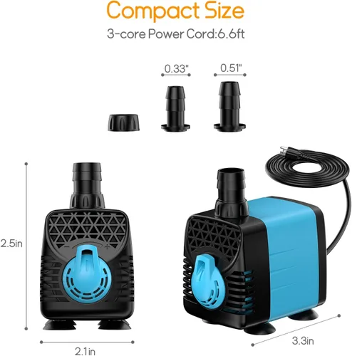 Miniatura 2 de POPOSOAP Bomba de agua sumergible de 160 GPH, bomba de agua de acuario de elevación de 5.5 pies, 12 W CA 110 V, bomba de fuente ultra silenciosa