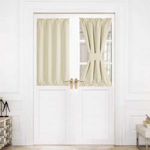 Miniatura 33 de NICETOWN Cortinas opacas unicolor con aislamiento térmico para puerta francesa, granja, oscurecimiento de habitación, puertas y ventanas de Marrón
