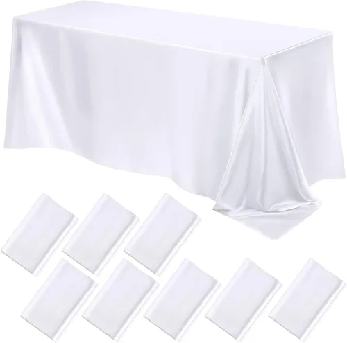 Miniatura 13 de Lounsweer - 8 manteles de satén para mesa, 102 x 58 pulgadas, mantel rectangular de seda suave para mesa, ideal para fiestas rectangulares, cenas